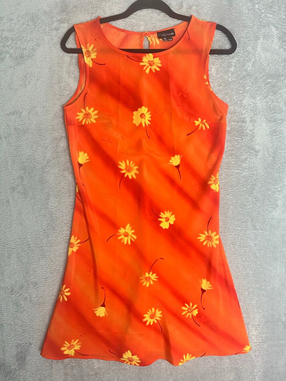 Vintage 90s Y2K My Michelle Orange Floral Skater Dress Fairy Grunge Mod - 9/10